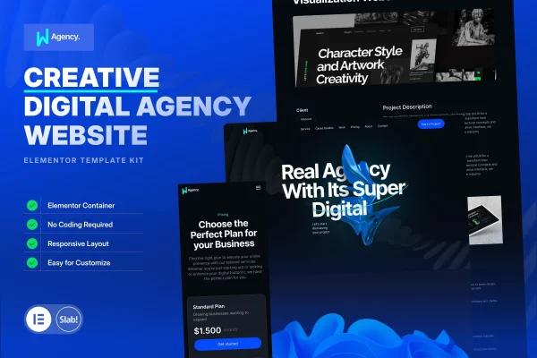 WAgency creative digital agency Elementor template kit preview