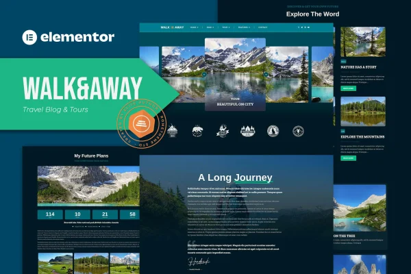 Walk&Away travel blog and tours Elementor template kit preview