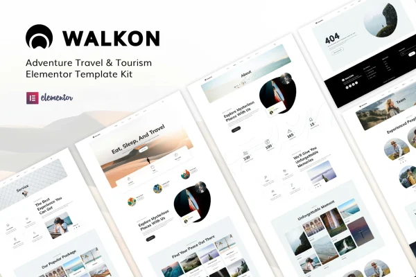 WalkOn adventure travel and tourism Elementor template kit preview