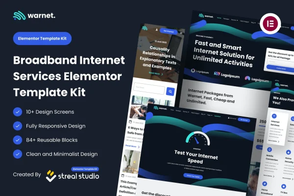 Warnet broadband internet services Elementor template kit preview