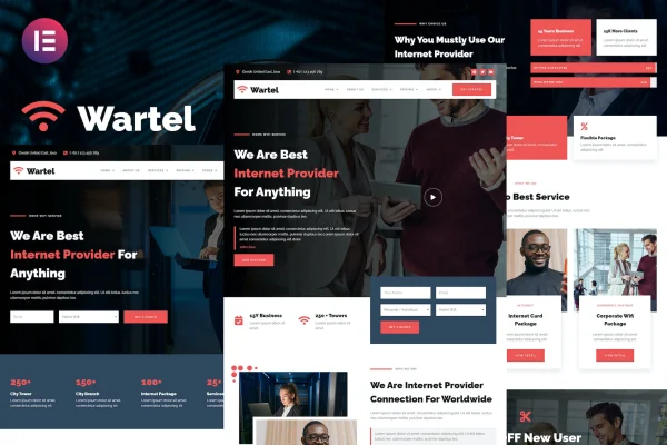 Wartel internet provider Elementor template kit preview