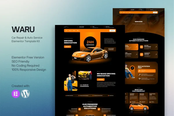 Waru car repair and auto service Elementor template kit preview