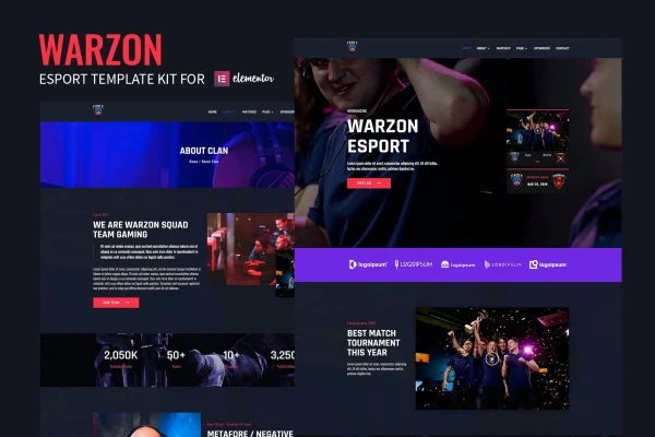 Warzon esports gaming Elementor template kit preview