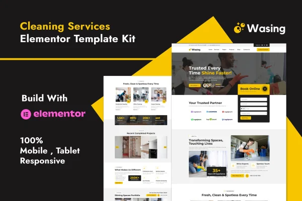 Wasing cleaning services Elementor template kit cover image