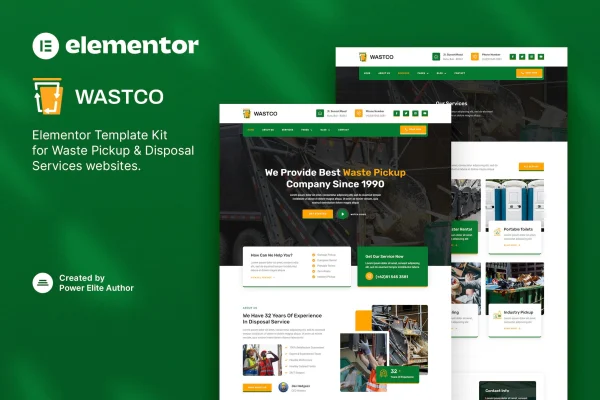 Wastco waste pickup and disposal services Elementor template kit preview