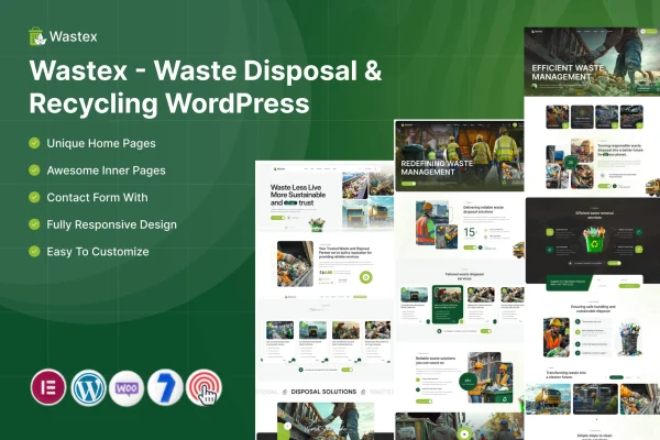 Wastex waste disposal and recycling WordPress theme preview