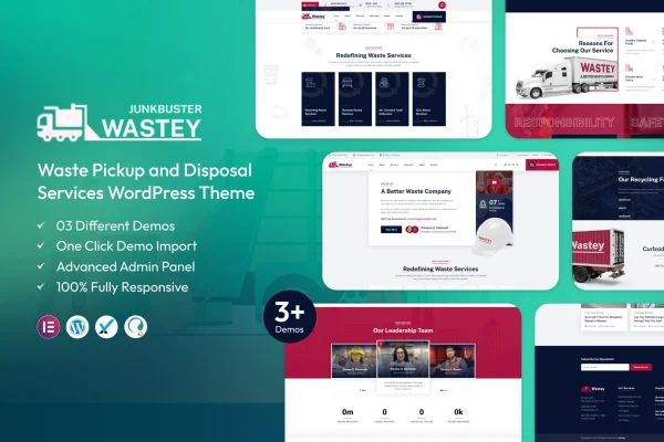 Wastey waste pickup and disposal WordPress theme preview