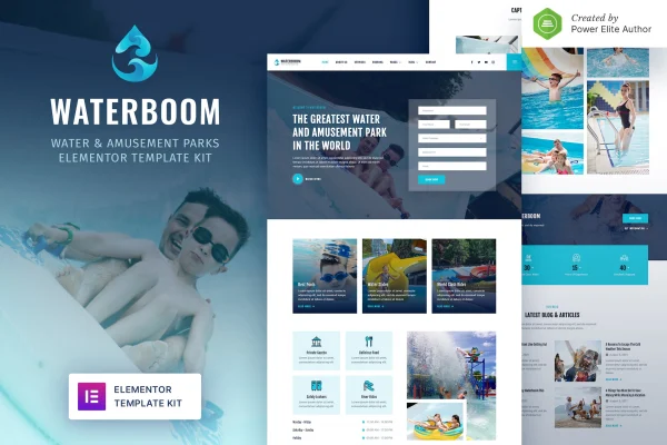 Waterboom water and amusement park Elementor template kit preview