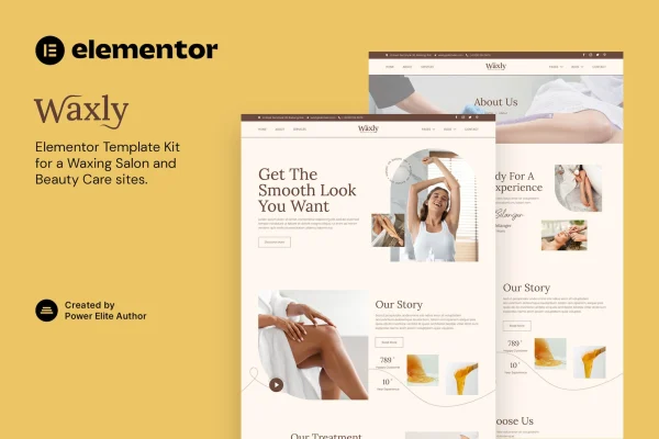 Waxly waxing salon and beauty care Elementor template kit preview