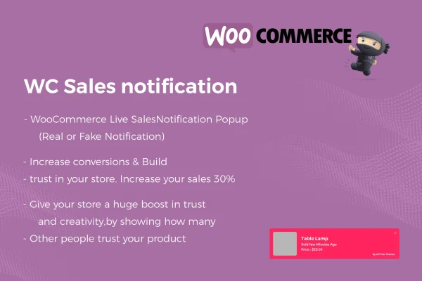 WC Sales Notification Pro plugin banner showing a WooCommerce sales popup