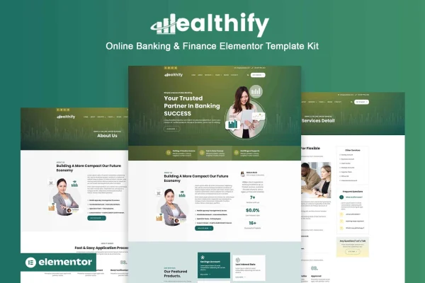 Wealthify online banking and finance Elementor Pro template kit preview