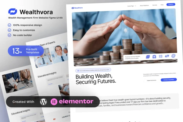 Wealthora wealth management Elementor template kit preview