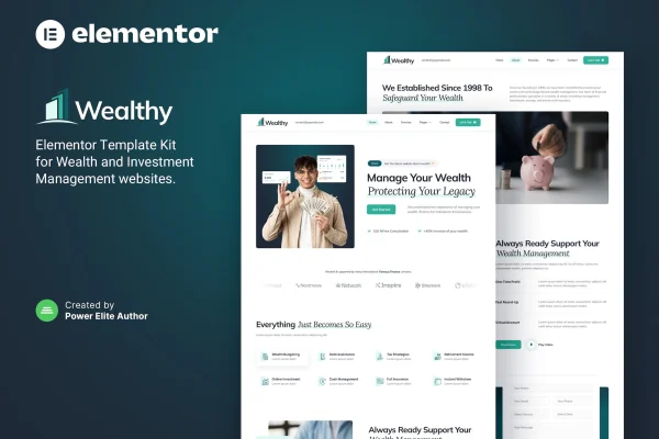Wealthy wealth and investment management Elementor template kit preview