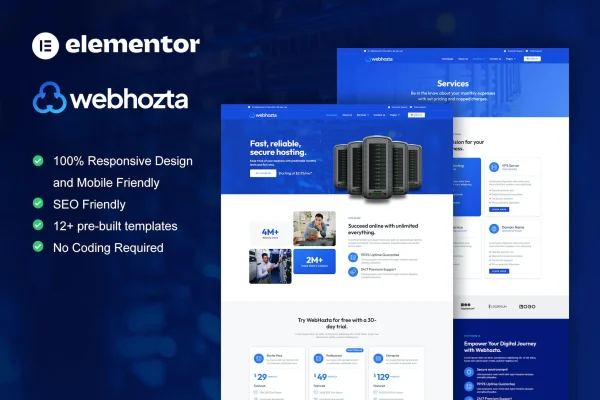 WebHozta hosting service Elementor template kit preview