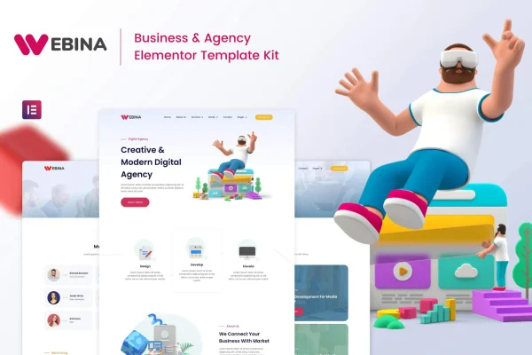 Webina business agency and startup Elementor template kit page previews