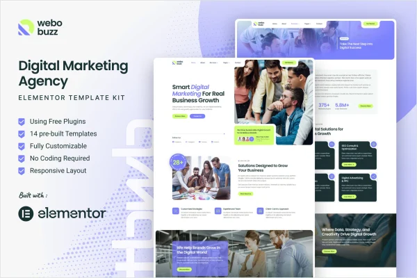 Webobuzz digital marketing agency Elementor template kit preview