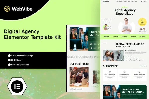 Webvibe digital agency Elementor template kit cover image