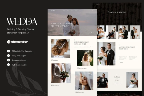 Wedda wedding and wedding planner Elementor template kit cover image