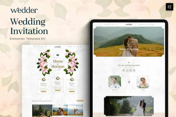 Wedder wedding invitation Elementor template kit preview
