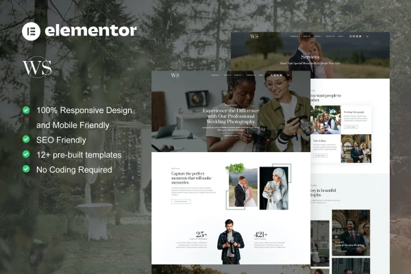 Wedshot wedding photography Elementor template kit preview