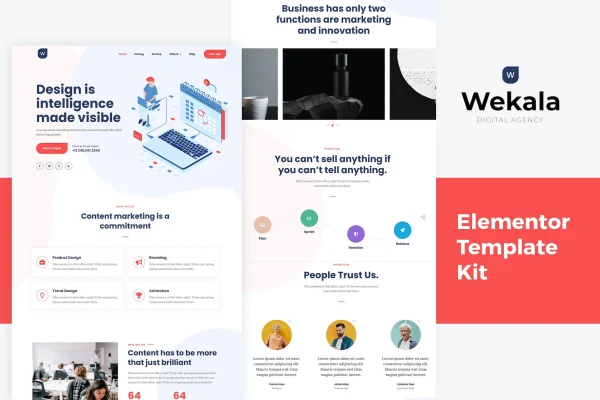 Wekala agency Elementor template kit cover image showing website page layouts