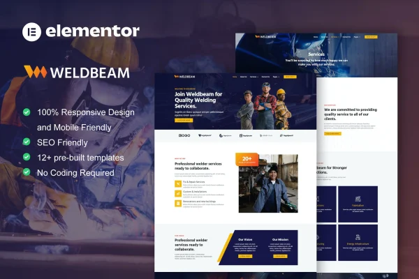 WeldBeam welding services and industrial Elementor template kit preview