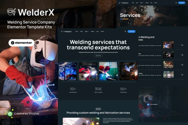 WelderX welding services Elementor Pro template kit preview