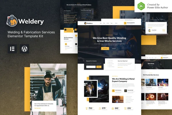Weldery welding and fabrication Elementor template kit preview