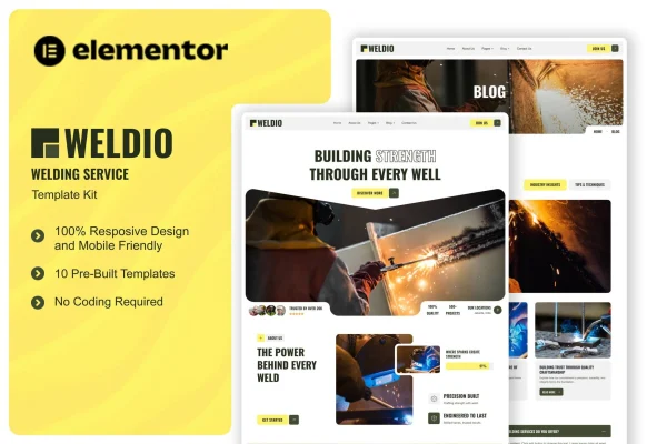 Weldio welding service Elementor template kit preview