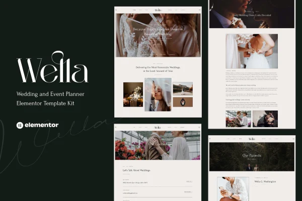 Wella wedding and event planner Elementor template kit preview