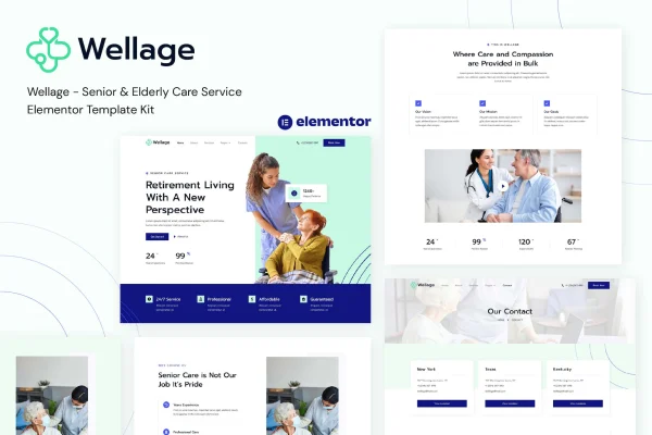 Wellage senior and elderly care Elementor template kit preview