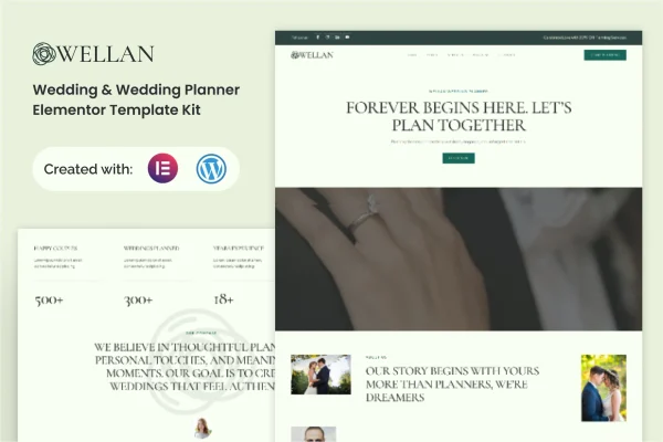 Wellan wedding planner Elementor template kit cover image