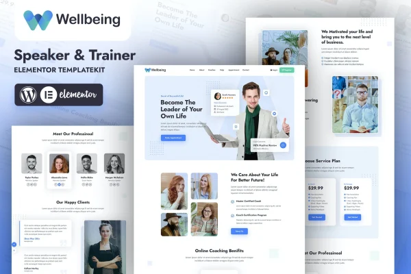 Wellbeing Speaker and Trainer Elementor template kit cover image
