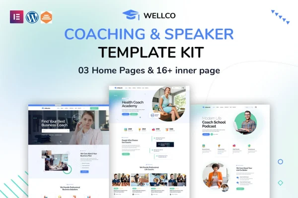 Wellco coaching and speaker Elementor template kit preview