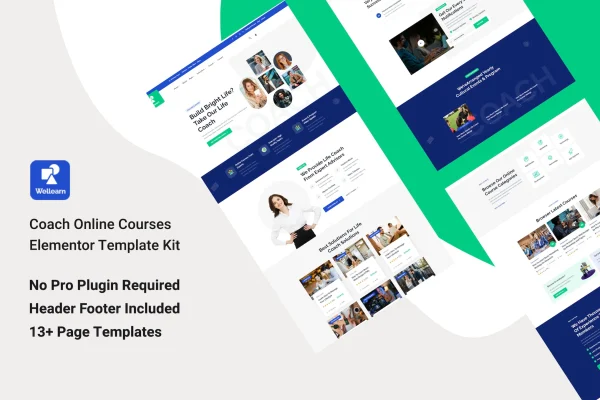 Wellern coach and online courses Elementor template kit preview
