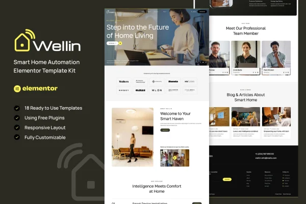 Wellin smart home automation Elementor template kit preview