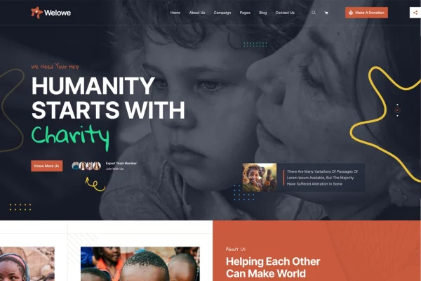 Welowe nonprofit charity WordPress theme preview