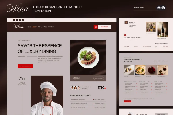 Wena luxury restaurant Elementor template kit preview