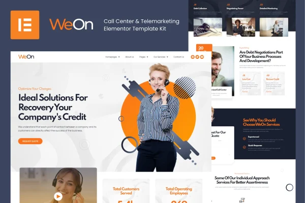 WeOn call center and telemarketing Elementor template kit preview