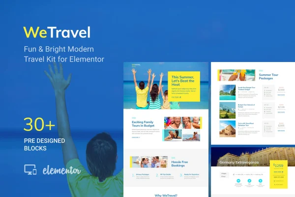 WeTravel travel and tourism Elementor template kit preview