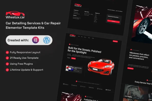 Wheelux car detailing and repair Elementor template kit cover