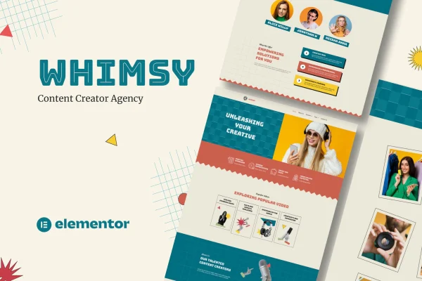 Whimsy content creator agency Elementor template kit preview