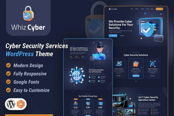 WhizCyber cyber security WordPress theme preview
