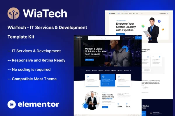 WiaTech IT services and development Elementor template kit preview