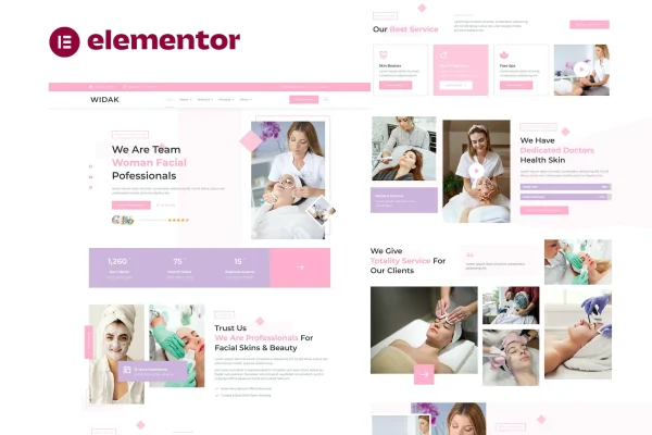Widak facial care and beauty treatment Elementor template kit preview