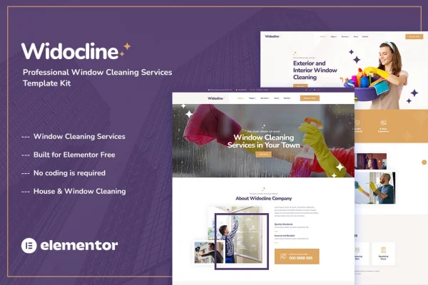Widocline window cleaning services Elementor template kit preview