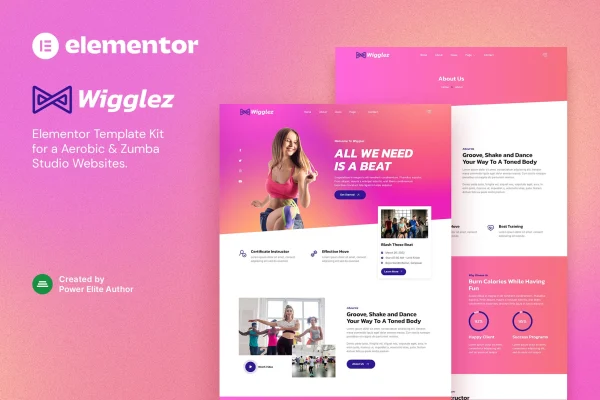 Wigglez aerobic and Zumba studio Elementor template kit preview