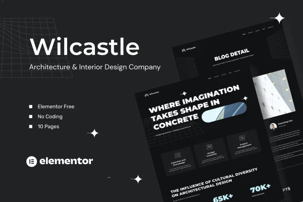 Wilcastle architecture and interior design Elementor template kit preview