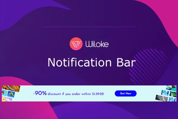Wilcity Notification Bar plugin banner showing a top-of-page announcement bar