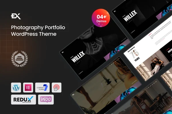 Willex photography portfolio WordPress theme preview with fullscreen image layout